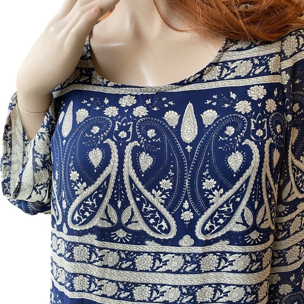 Gorgeous Blue and Green Medium Charming Charlie LS Dress